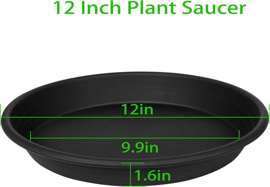 6 Pack of 12 inch Plant Saucer Plant Tray, Plastic Plant Saucer 12 inch, Heavy Duty Plant Tray for Pots, Plant Saucers for Indoors Planter, Garden Water Plate Bowls 10"/11"/12" (Black)