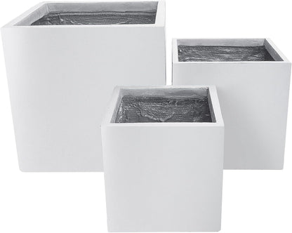 Kante 16",12",10" Square Concrete Planters Set of 3 for Outdoor Indoor Home Patio Garden, Large Plant Pot with Drainage Hole and Rubber Plug, Pure White