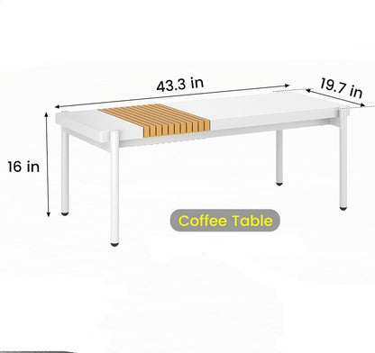 Sundale Outdoor Modern Metal Outdoor Coffee Table with Slatted Wood-Look Tabletop Design, Weather-Resistant Patio Side Table for Garden, Balcony, Poolside(White)