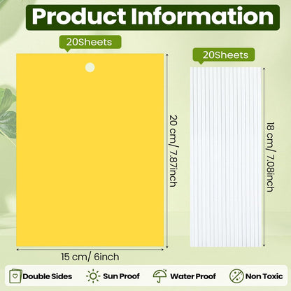 Qualirey 20 Pcs 6 x 8 Inch Sticky Traps for Plant Double Sided Sticky Trap for Gnats with Twist Ties Fly Traps for Fruit Insect Fungus Bugs Indoor Outdoor (Yellow)