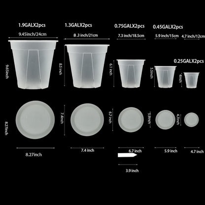 Large Clear pots for Plants with Saucers,10 pcs 9.5/8.3/7/6/5 inch Thick Plastic Nursery pots for Plants with Drainage Holes for Monstera Plant Live,Succulents etc - Indoor and Outdoor use