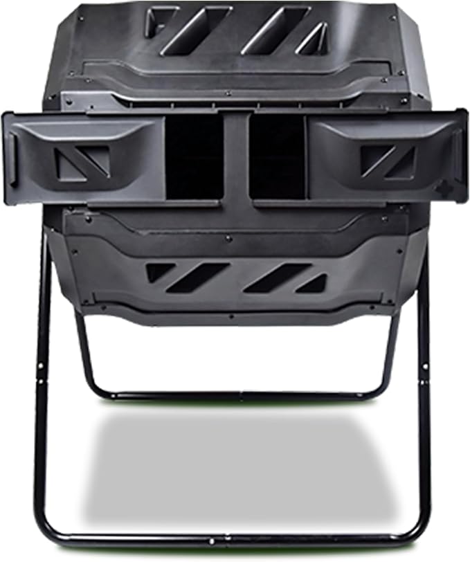 Koolscapes Dual Chamber Tumbling Composter 42 Gal (160L) Black Rotating Outdoor Compost Bin, Double Chamber Rotary Composter, Recycled Plastic with Steel Frame for Backyard and Vegetable Garden