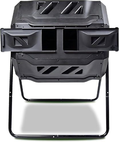 Koolscapes Dual Chamber Tumbling Composter 42 Gal (160L) Black Rotating Outdoor Compost Bin, Double Chamber Rotary Composter, Recycled Plastic with Steel Frame for Backyard and Vegetable Garden