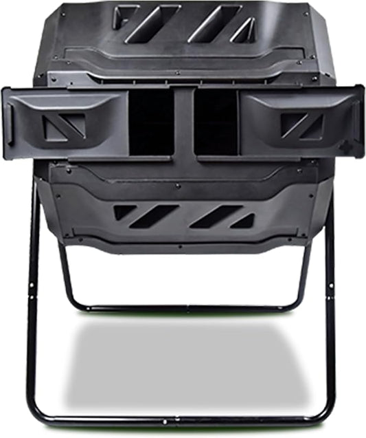 Koolscapes Dual Chamber Tumbling Composter 42 Gal (160L) Black Rotating Outdoor Compost Bin, Double Chamber Rotary Composter, Recycled Plastic with Steel Frame for Backyard and Vegetable Garden