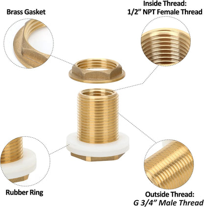 STYDDI Solid Brass Rain Barrel Spigot, Quarter Turn Ball Valve Faucet with Heavy-Duty Bulkhead Fitting Adapter for Aquariums, Water Tanks, Tubs, Pools