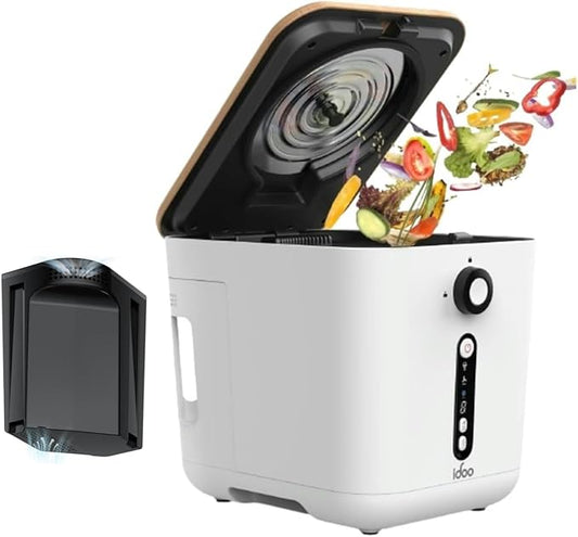 iDOO Electric Composter for Kitchen, 3L Countertop Compost Bin, Odorless Kitchen Composter, Indoor/Outdoor Compost Machine, Turn Food Waste into Fertilizer, Auto-Cleaning, White
