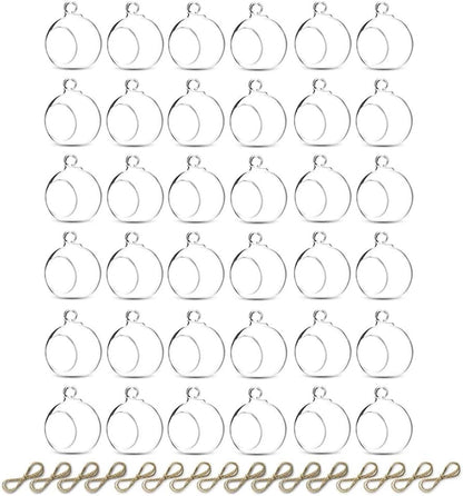 Sziqiqi Hanging Glass Globes Orbs Tea Light Candle Holders fillable with Trinkets for Wedding Ornaments, Wedding Birthday Christmas Party Centerpiece Accessory 2.36inch 30pcs +6 Extra