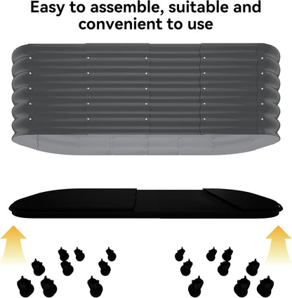 95x24x20in Galvanized Raised Garden Bed with Wheels & Water Reservoir – Durable Outdoor Planter Box, Elevated Raised Beds for Gardening, Portable Garden Box for Indoor/Outdoor Plants, Gray