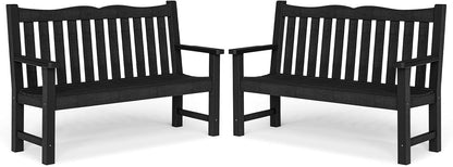 Outdoor Benches Set of 2, 2-Person Garden Bench for Outdoors, Weatherproof Outdoor Benches, Never Rot or Fade, Black