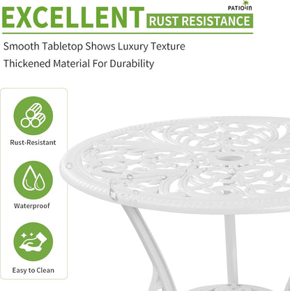Outdoor Bistro Set 3 Piece, Bistro Table and Chair Set of 2, Cast Aluminum Patio Dinning Set with Umbrella Hole for Balcony, Garden, Porch