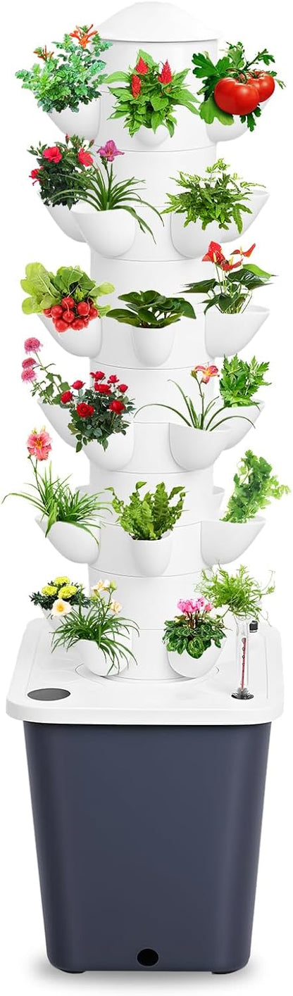 Set Hydroponic Growing Tower with 20L Tank, 6 Layers 30 Plants Indoor hydroponics Growing System kit, Soilless Cultivation Herbs Fruits Vegetables Vertical Planter Tower Kit (Black)