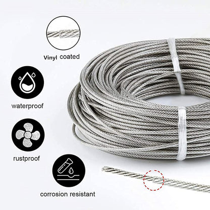1/16 Wire Rope Kit,Vinyl Coated Aircraft Cable,7x7 Strand Core with Turnbuckles,Crimping Loop Sleeve,Cable Clip Clamp for String Light Hanging,Garden Wire,Clotheslines