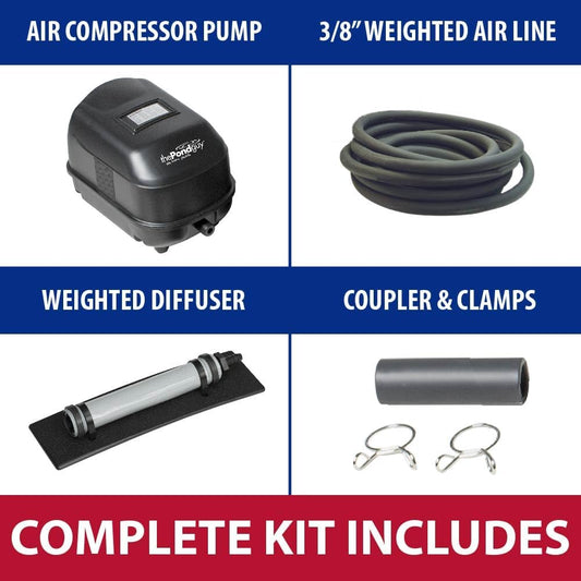 The Pond Guy Pond Aerator 1, Complete Aeration Kit, Water Garden Oxygenation Bubbler System Adds Oxygen to Koi & Fish Ponds, Outdoor Diaphragm Compressor Pump, Air Line & 1 Submersible Diffuser Stick