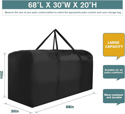 Patio Cushion Storage Bag Waterproof Extra Large Protective Zippered Outdoor Cushion Storage Bags Furniture Storage Bag with Handles, 68" L x 30" W x 20" H (2 Pack)