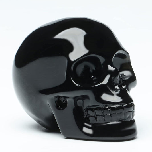 2''Natural Black Obsidian Crystal Skull Head Hand Carved Reiki Healing Stone Statue Healing Home Office Art Room Decoration