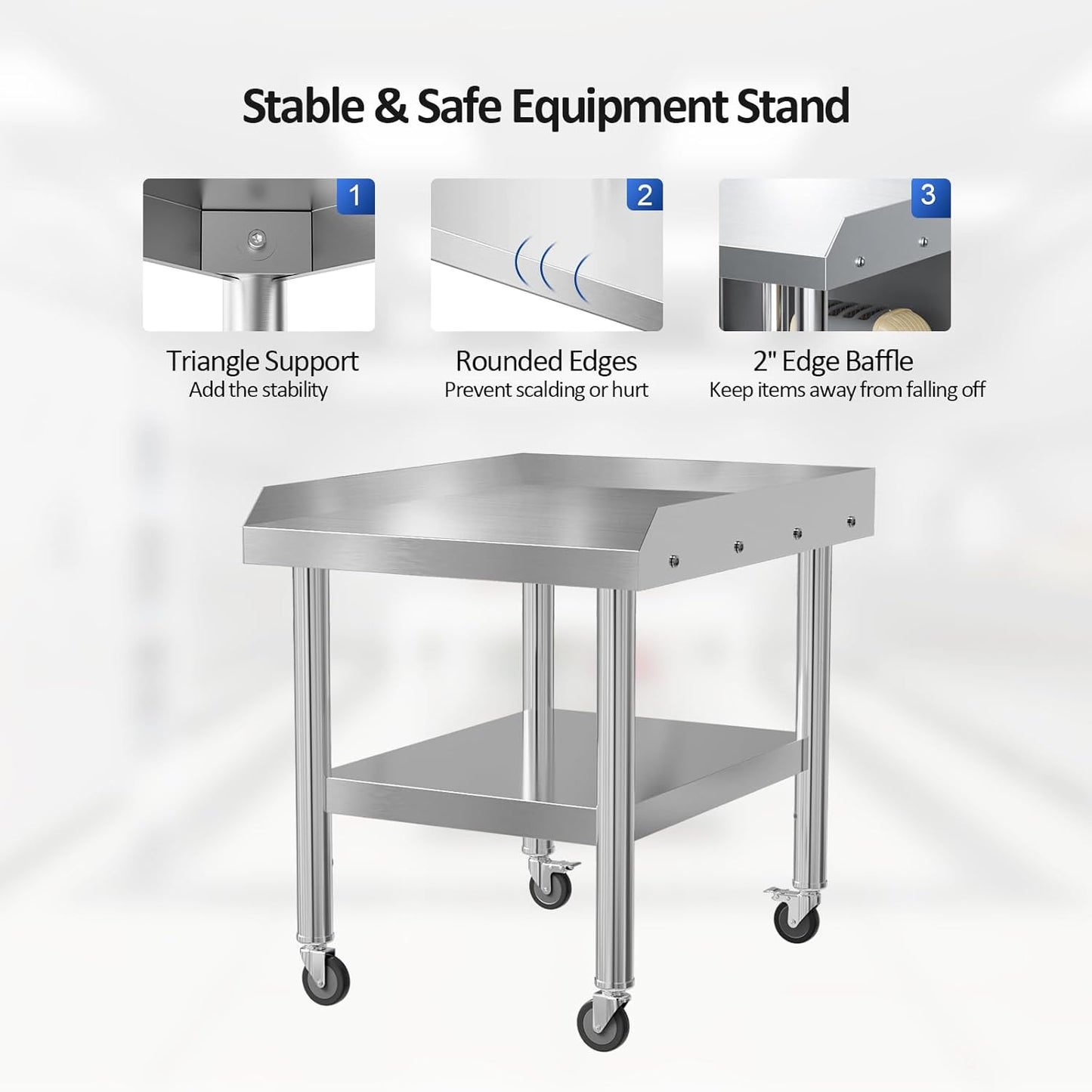 ROVSUN Stainless Steel Equipment Stand with Wheels, 24" L x 30" W x 26" H NSF Stainless Steel Table Grill Stand Table with Adjustable Undershelf for Commercial Kitchen Restaurant