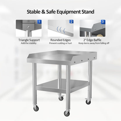ROVSUN Stainless Steel Equipment Stand with Wheels, 24" L x 30" W x 26" H NSF Stainless Steel Table Grill Stand Table with Adjustable Undershelf for Commercial Kitchen Restaurant