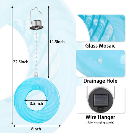 Bird Feeder Fly Through Bird Feeders for Outside Hanging with Round Shape Glass Container Solar Wild Birds Feeder for Garden Decor, 8-Inch (Cyan)