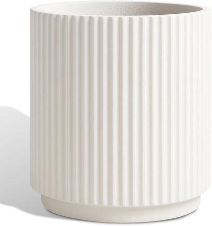 Round Concrete Planter Outdoor Indoor, Large Cement Plant Pots for Flowers (Vertical White, 16 inch)