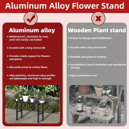 Premium Aluminum Plant Stand - Home Decor & Outdoor Garden Solution with 300 LBS Capacity, L37.8 x W11.4 x H19.7 inch
