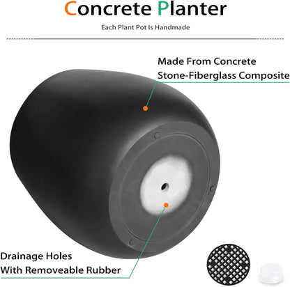 Oval Concrete Planters for Outdoor Plants, Large Tall Cement Flower Pots Indoor for Garden, Front Porch, Patio (Black, 18.5 inch)