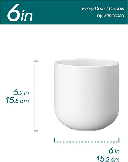 vancasso 6 Inch Ceramic Plant Pots, Planters with Drainage Hole, Flower Pots Planters Pots for Indoor Plants, Modern Indoor Decorative Garden Pot, Home Decor, White