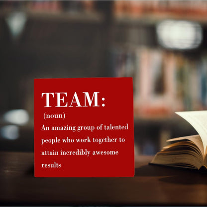 HTBIG Inspirational Team Noun Office Decor Desk Decor Wooden Box Sign, Rustic Black Wood Plaque Box Sign for Home Office Desk Shelf Table Decoration Coworker Gift Team Sign, Red