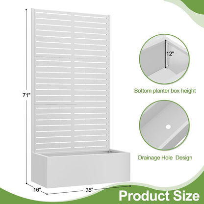 Trellis for Climbing Plants Outdoor，Mental Garden Bed with Drainage Holes Outdoor Privacy Screen Design Tall planters for herb Flower Vegetables 73"x35"x16", White-Louvered
