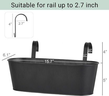Mkono Metal Railing Planter Box 15.7 Inches 3 Pack Balcony Hanging Planter for Outdoor Plants with Detachable Hooks and Drain Holes Fence Planters for Any Balcony, Porch or Deck (3, Medium)