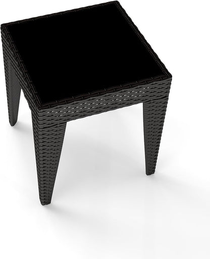 Outdoor Small Patio Table - PE Rattan Coffee Table, Wicker Side Table for Patio, Balcony & Porch, Durable & Iron Frame (1, Rattan Black)