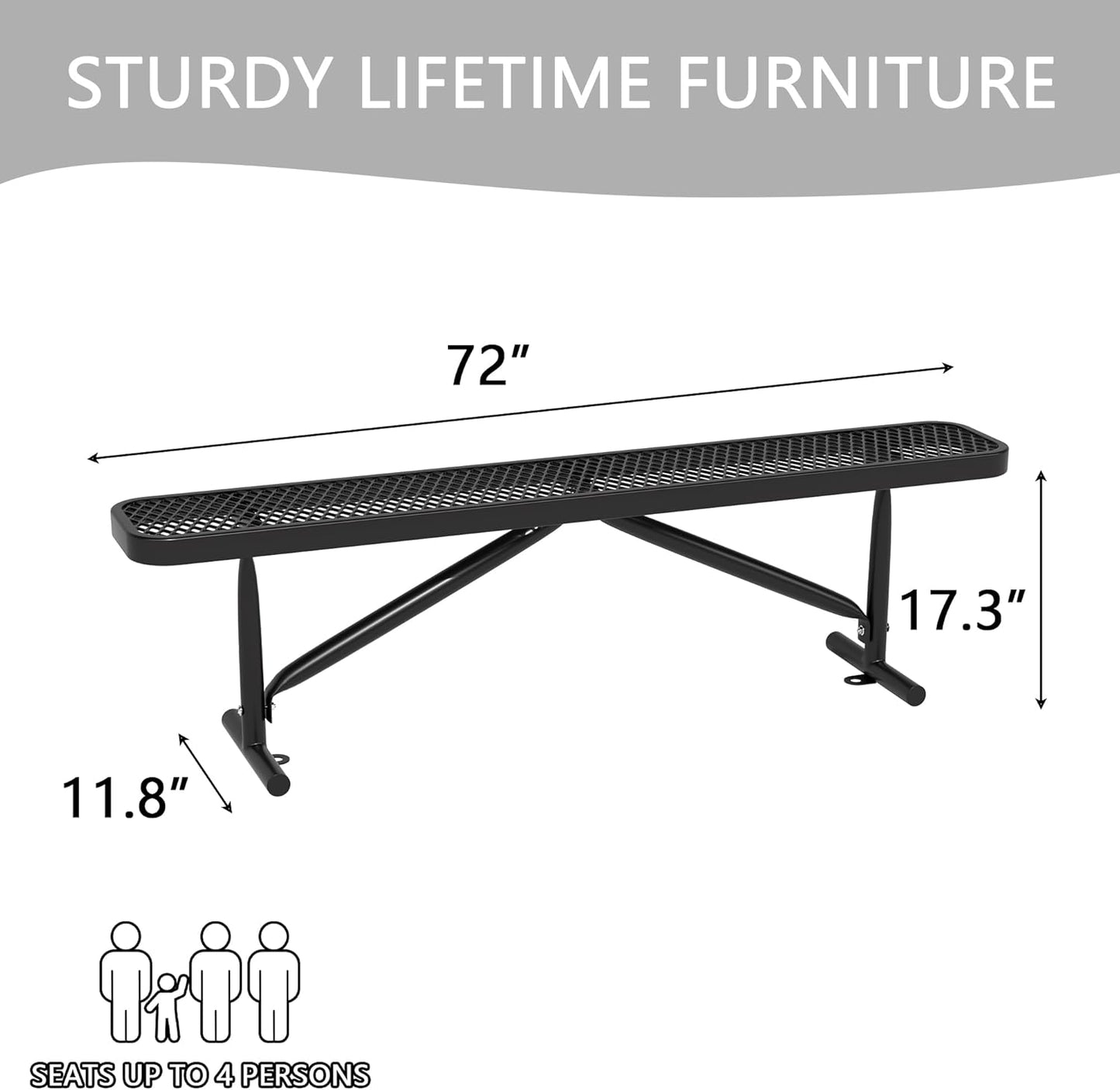 6 Feet Heavy Duty Metal Park Bench for Outside, Outdoor Bench with Portable Frame, Commercial Benches for Shopping Mall, Store, Park, Patio, Deck, Black