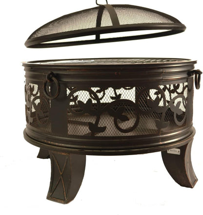 26 Inch Steel Deep Bowl Fire Pit with Cooking Grid, Weather Cover, Spark Screen, and Poker - Model# BFPW26W-CC Metal