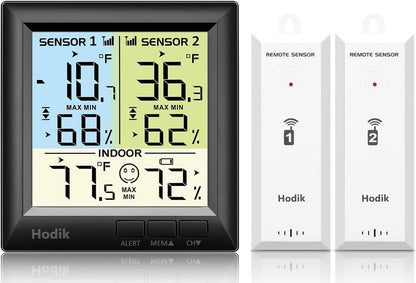 Wireless Freezer Thermometer with Alarm Refrigerator Thermometer, Fridge Freezer Alarm Thermometer Digital with 3 Adjustable Backlight and 330FT Remote Range for Kitchen Home Restaurant (Black)