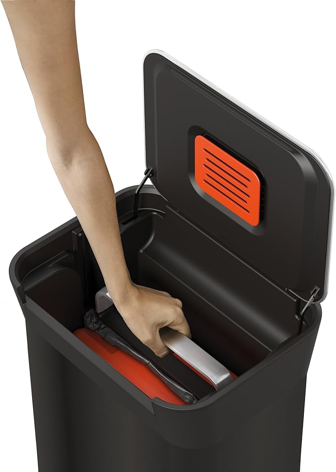 Joseph Joseph Intelligent Waste Titan Trash Can Compactor with Odor Filter, Compacts up to 3x trash, 30L/7.9 Gallons, Black
