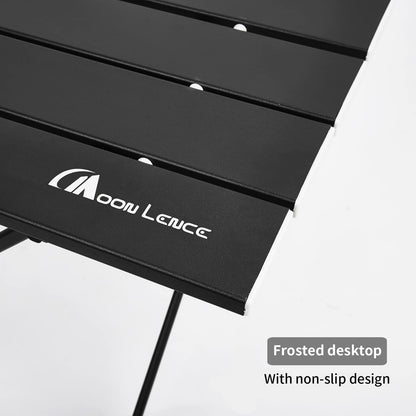 MOON LENCE Folding Outdoor Aluminum Camping Table Portable Ultralight Compact Backpacking Travel Table for Beach, Picnics, Hiking (Black, Large)