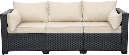 Rattaner Patio Furniture 3-seat Sofa Wicker Outdoor Furniture Outdoor Couch Deep Seat Hight Backrest Waterproof Cover Anti-Slip Cushions, Khaki