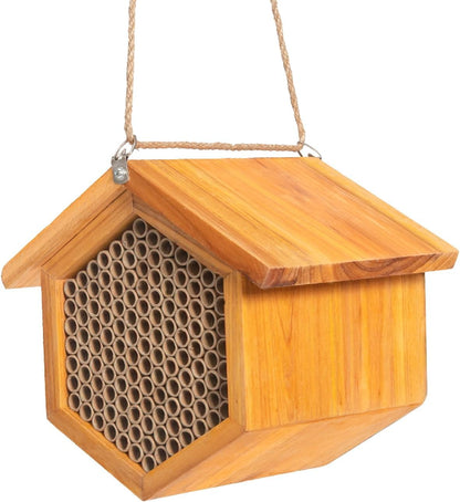 Mason Bee House Wax Coated Bee Hotel, Pollinator House Waterproof, Natural Handmade Wooden Mason Bee Hotel for Pollinating Bees Garden Supplies