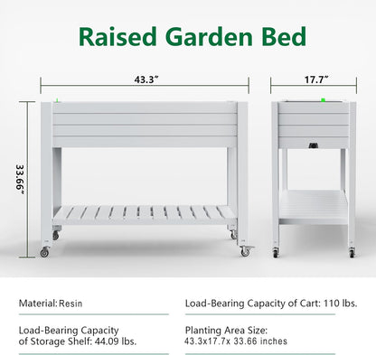 Elevated Horticulture Raised Garden Bed with Legs, Divisible Raised Resin Planter Box for Backyard, Patio, Balcony, with 4 Legs, 4 Swivel Lockable Wheels, and Storage Shelf,Ashen