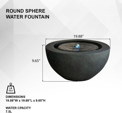Xbrand 19.8" W Round Polyresin Indoor/Outdoor Sphere Water Feature w/LED Light, Garden Patio Fountain Decor, Dark Green, ALLS3542-2