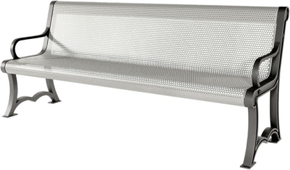 Coated Outdoor Furniture Heavy-Duty Outdoor Bench Thermoplastic Coated, Punched Steel, Commercial-Grade Garden Bench, Made in America (Portable with Back, 6 Ft, Gray)