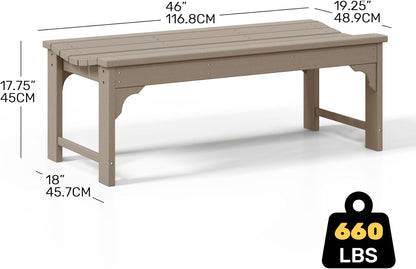 Outdoor Benches Weatherproof, All Weather Resistant Park Bench Poly Lumber Backless Garden Bench Seat for Entryway Front Porch, Weathered Wood