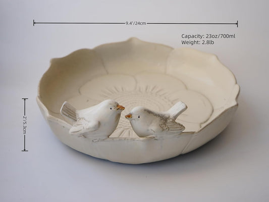Ceramic Heavy Duty Ground Wild Bird Bath Bowl or Feeder for Outdoor Garden, Bowl Only (Beige)
