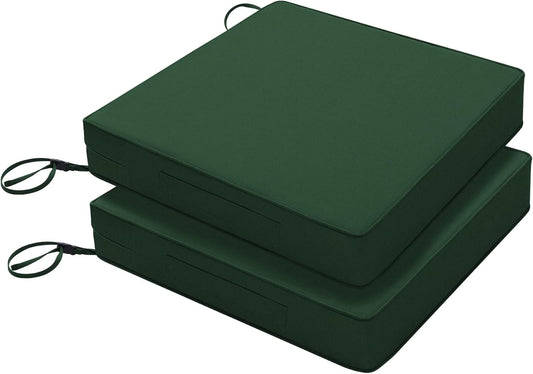 Favoyard Patio Chair Cushions 18 x 18 x 3 Inch Waterproof Outdoor Seat Cushions for Patio Furniture 3-Year Color Fastness Garden Sofa Couch Chair Pads with Handle & Adjustable Straps Set of 2, Green