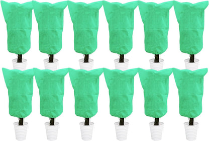 EAONE 12 Pack Plant Covers Freeze Protection, 24x32'' Winter Frosts Cloth for Outdoor Plants, Reusable Frost Blankets Drawstring Bags for Cold Freeze Sun Protection Bird Insect Prevention,Green