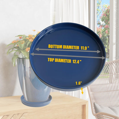 Ceramic Plant Saucer Pot Tray 12 Inch, Planter Saucers 4 5 6 7 8 9 10 11 12 Inch for Indoors Outdoor, Durable Sturdy Flower Drainage Tray for Glazed Pots Base (12.5 Inch-Blue)