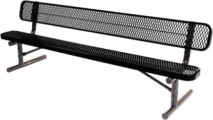 Coated Outdoor Furniture Heavy-Duty Portable Outdoor Bench Thermoplastic Coated, Expanded Metal, Commercial-Grade Seating, Made in America (Portable with Back, 8 Ft, Black)