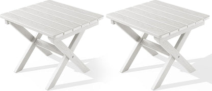 SERWALL Folding Outdoor Side Table Set of 2, Portable Adirondack Side Table, White
