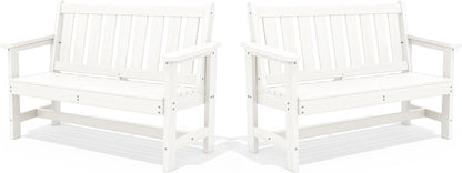 SERWALL Outdoor Bench, HDPE Outdoor Benches Weatherproof, 2-Person Garden Bench with 660 lbs Weight Capacity, Patio Benches for Outdoors, Garden, Porch, Backyard and Park, White, 2 Pack