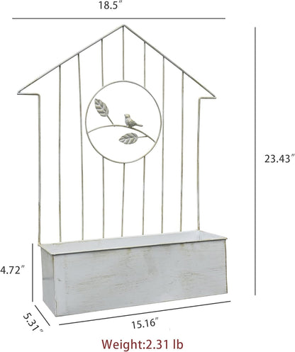 Rustic Metal Wall Planter Country Garden Wall Hanging Mount Vase Pocket Outdoor Vintage Hanging Pot Farmhouse Wall Decor for Plants Flowers (White - Large)