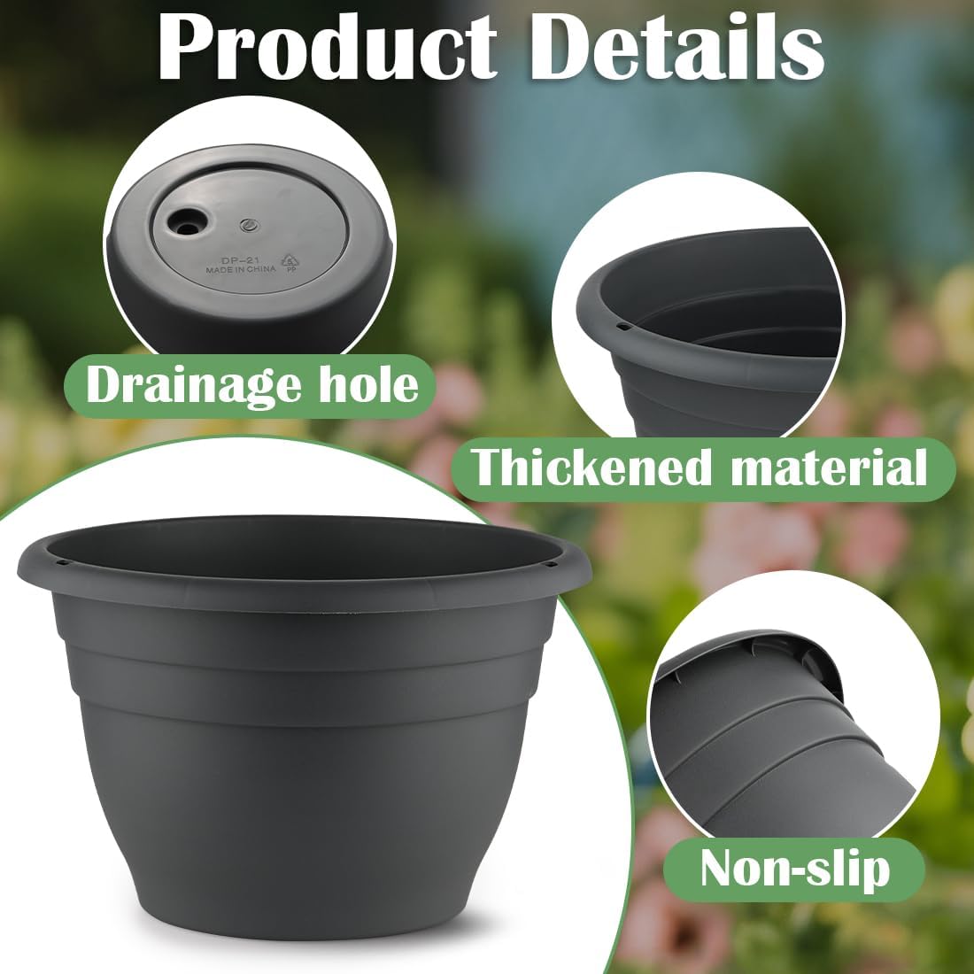5 Lbs Rocks for Plants,5-Pack 10 Inch Plastic Plant Pots - Plant Planters with Drainage, Decorative River Rocks for Garden Landscaping, Flower Pots for Indoor Outdoor Plants, Succulents, and Herbs